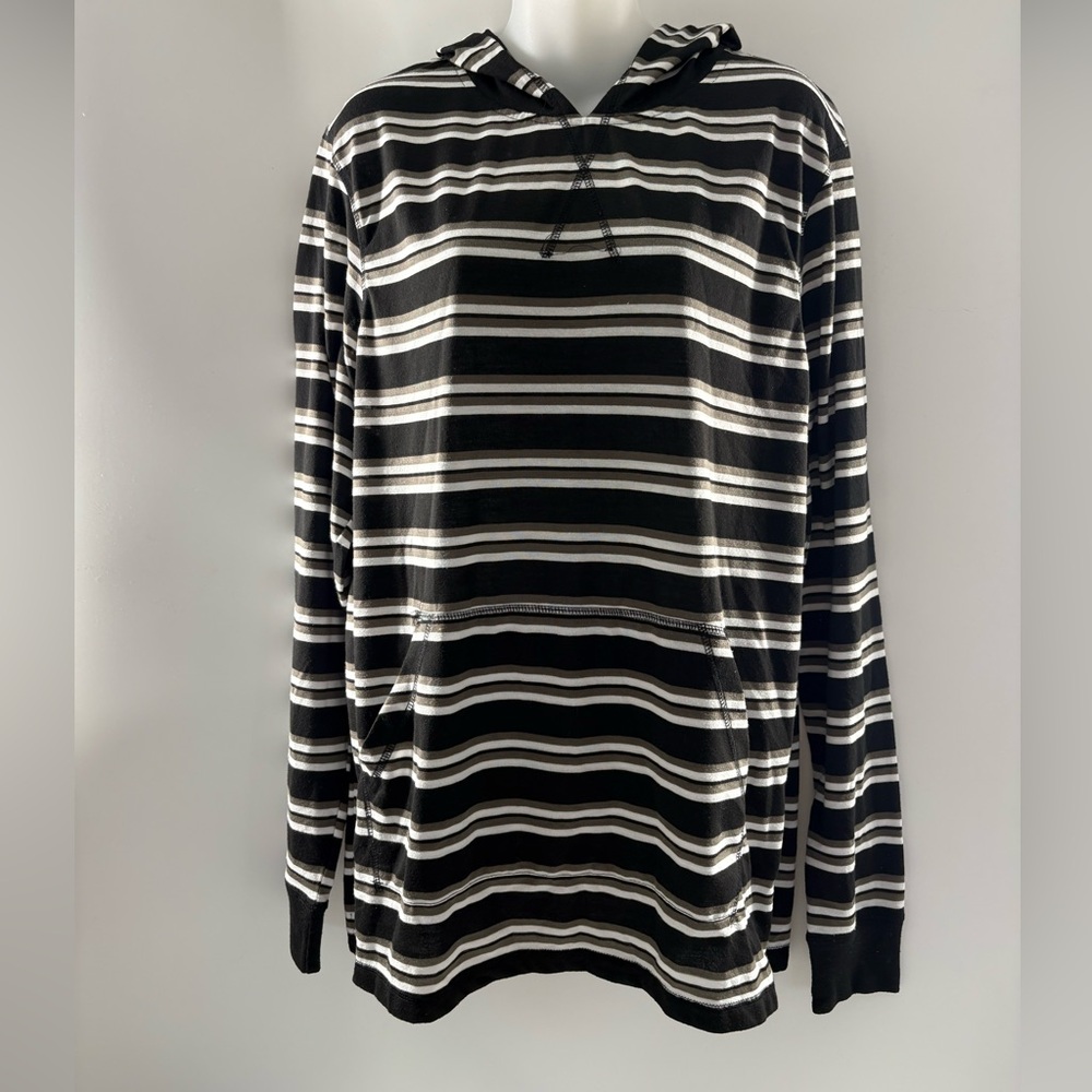 City of Angels Hoodie Dress Black & White Horizontal Stripe Size Large